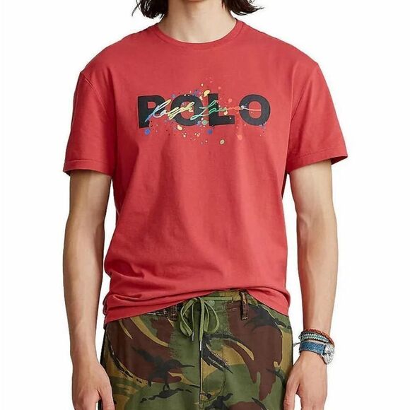 Polo Ralph Lauren Mens Short Sleeve Graphic Tee T-Shirt Polo Print Red XL - Picture 4 of 9
